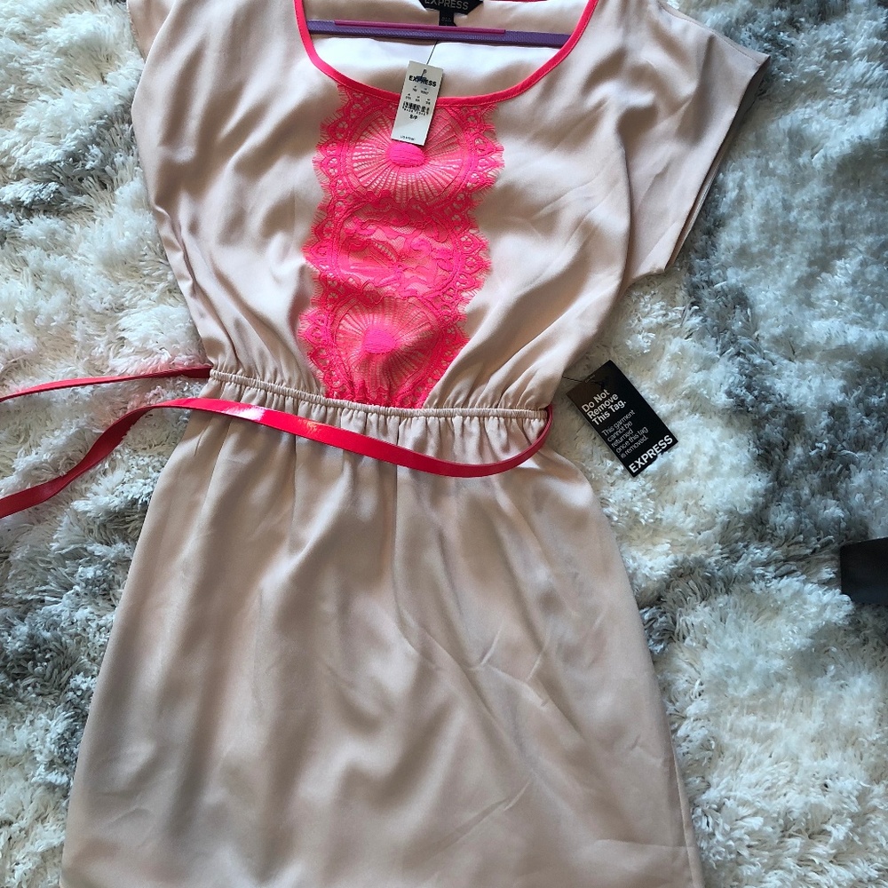 NWT! Super Cute Hot Pink Lace Accented Dress
